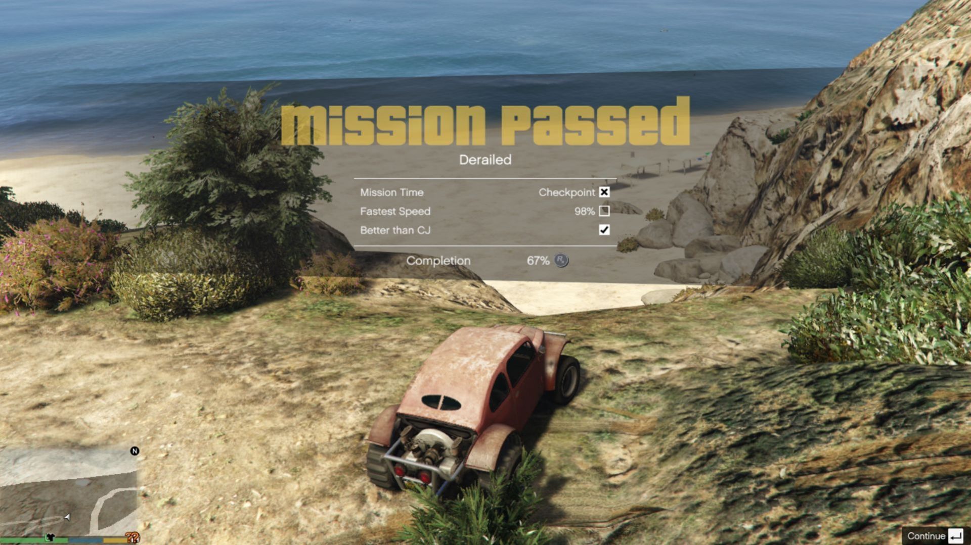 Better than CJ is an optional objective in the Derailed mission (Image via Rockstar Games // Reddit/RanDiePro)