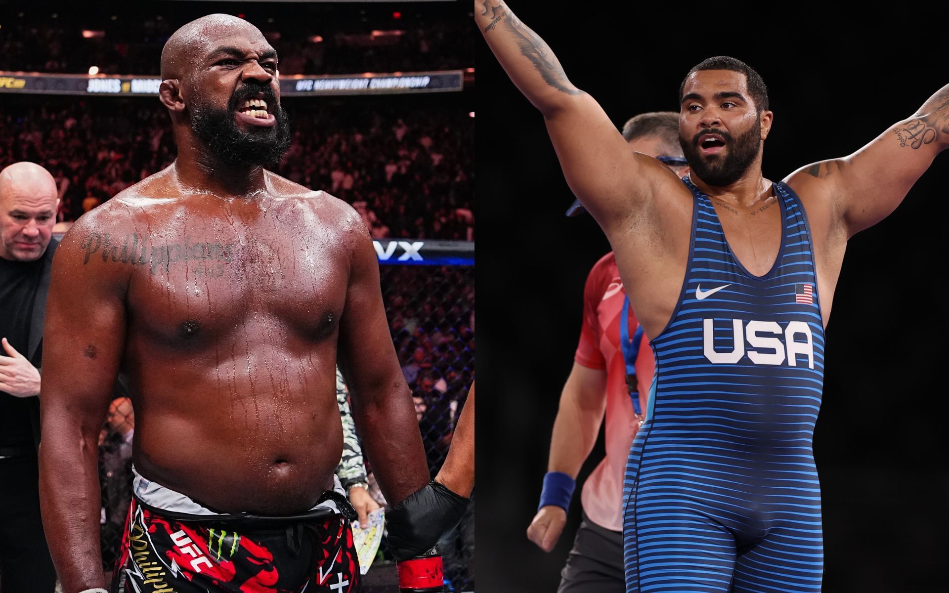 Jon Jones (left) claims Gable Steveson (right) can be UFC champion. [Images courtesy: Getty]
