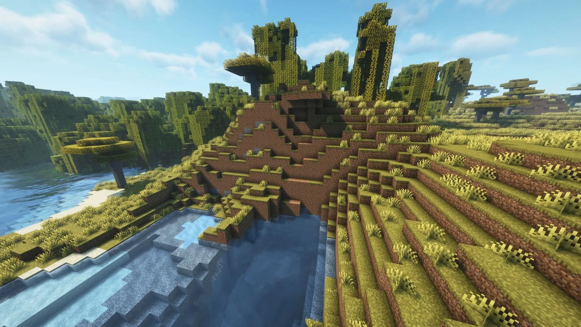 Terraform the area where you want to create a waterfall (Image via Sportskeeda Gaming || Mojang Studios)
