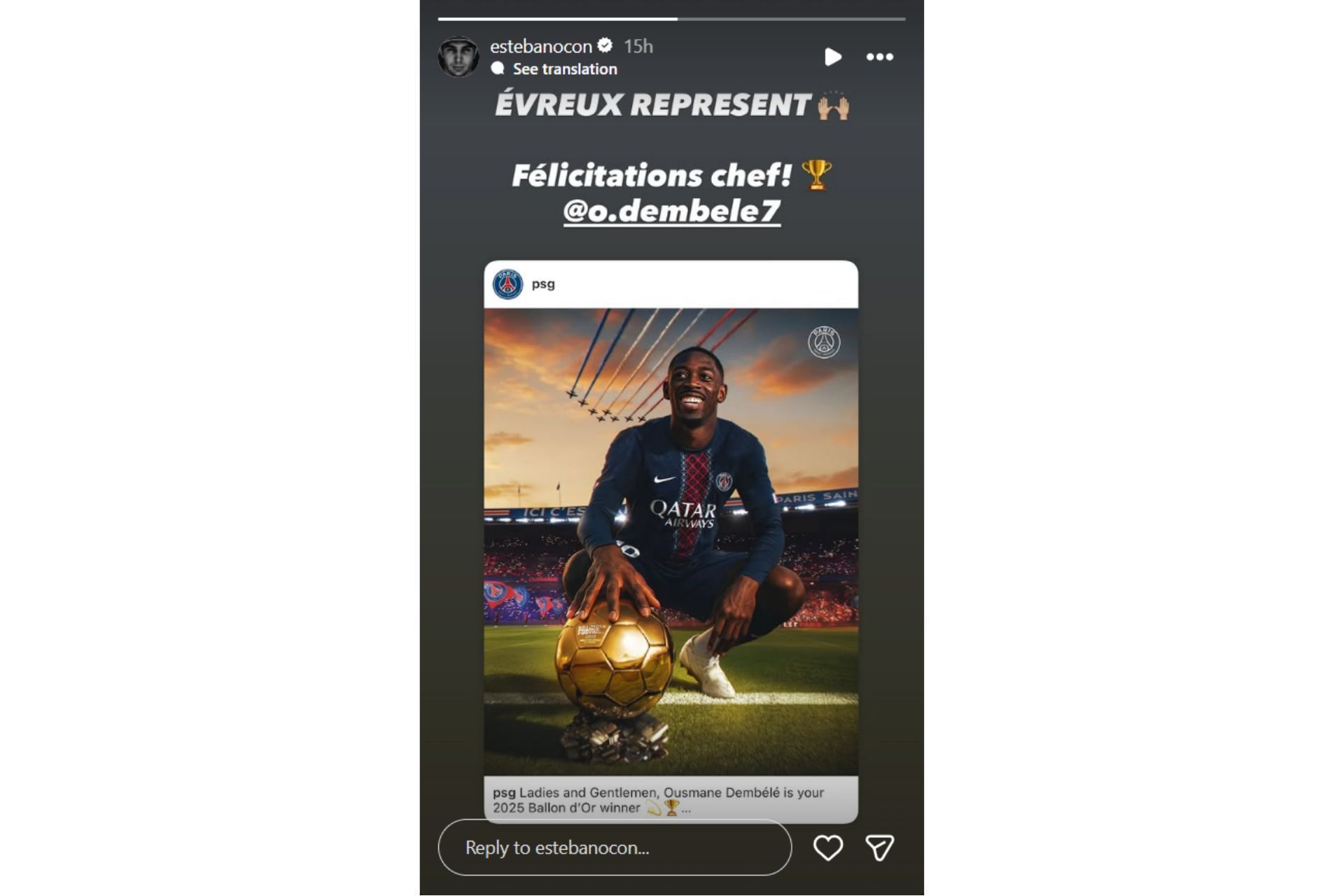 Snapshot of Esteban Ocon&#039;s Story...Credits-Instagram