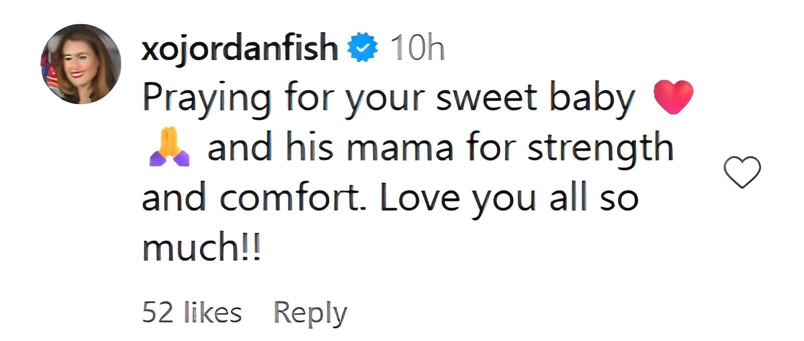 Jordan Fish&#039;s comment under Alexa Reddick&#039;s Instagram post. Source: Instagram, @alexareddick_
