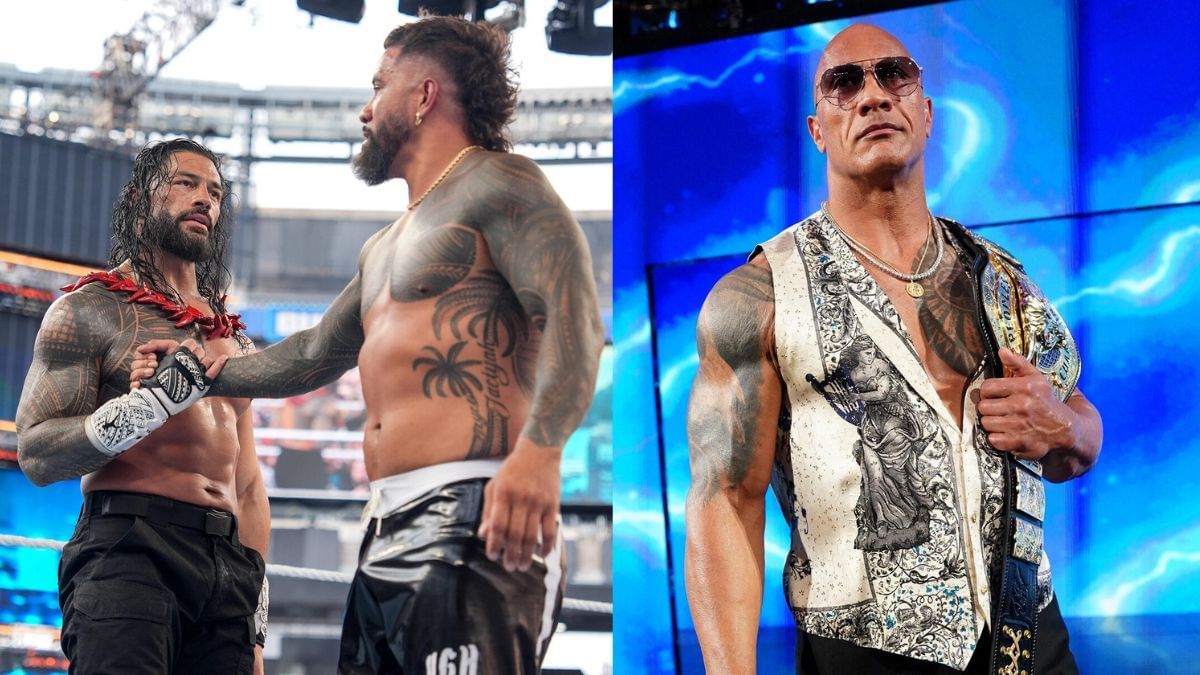 Roman Reigns and Jey Uso (left), The Rock (right) [Images via WWE.com]