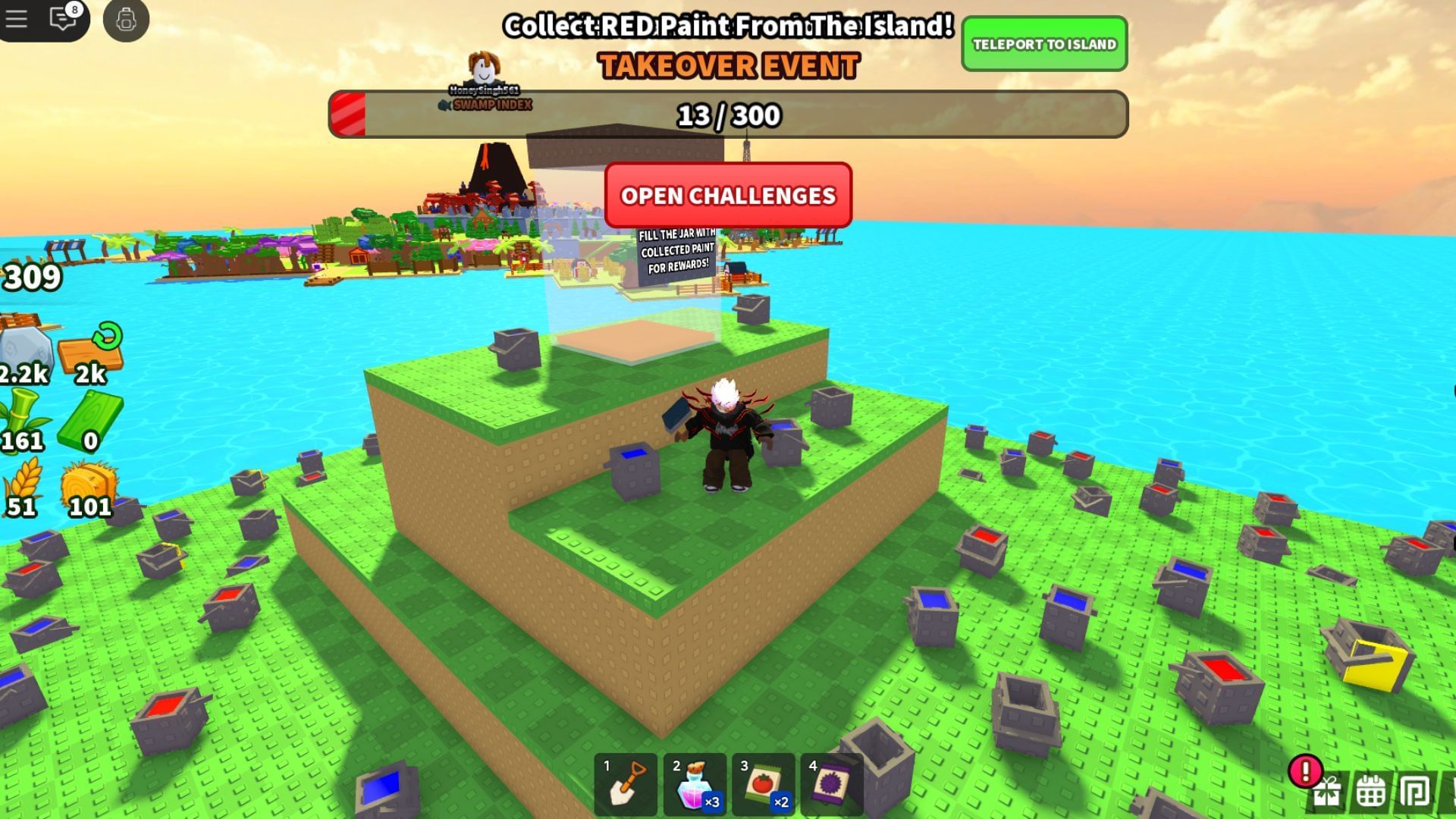 Collect three types of paint on the event island (Image via Roblox)