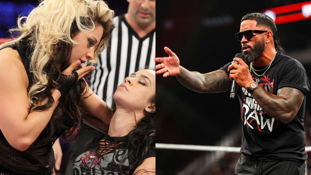 Kaitlyn and AJ Lee (left), Jey Uso (right) [Images via WWE.com]
