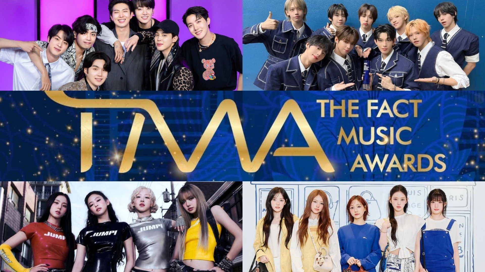 BTS, AHOF, BLACKPINK, KiiiKiii (Image via Weverse/BTS, Instagram/@blackpinkofficial, @kiiikiii.official, @ahof_official, X/@2025TMA)