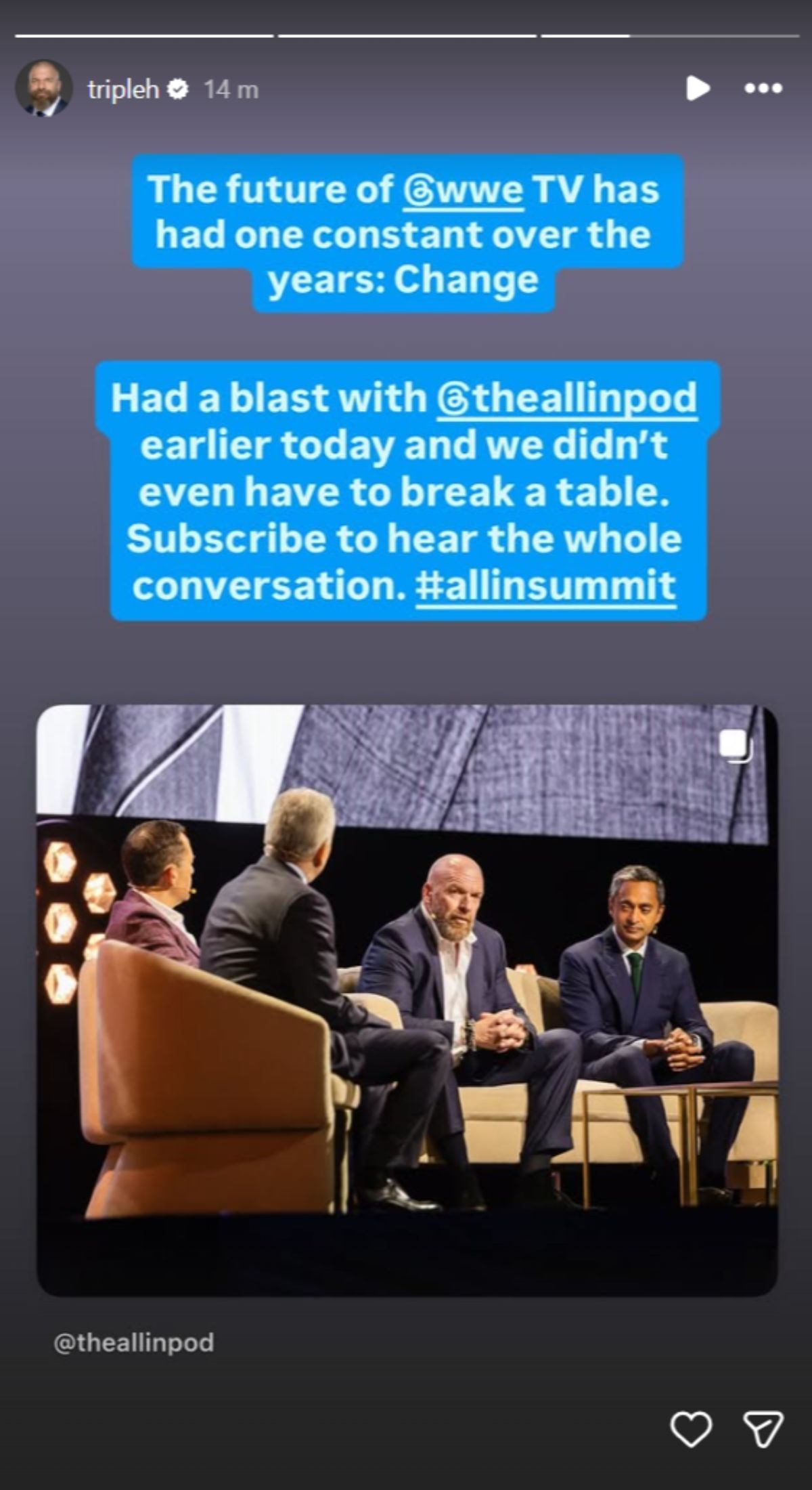 Triple H drops a tease (Picture credits: Stars&#039; Instagram story)