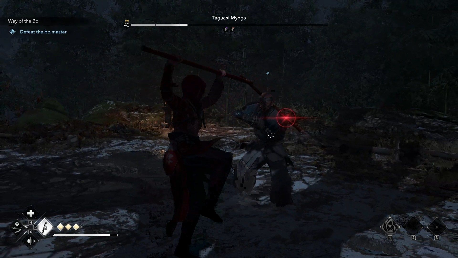 Utilize various stances to attack the Bo master (Image via Ubisoft)
