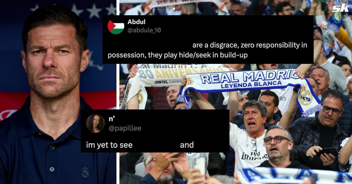 L to R: Xabi Alonso and Real Madrid fans (All images sourced from Getty and X - @abdule_10 and @2papillee)