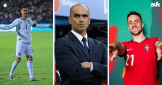 Roberto Martinez reacts to Cristiano Ronaldo scoring in 21st minute as sign of tribute for late Diogo Jota in Portugal's 5-0 win vs Armenia