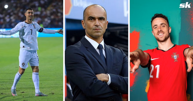 Roberto Martinez reacts to Cristiano Ronaldo scoring in 21st minute as sign of tribute for late Diogo Jota in Portugal's 5-0 win vs Armenia