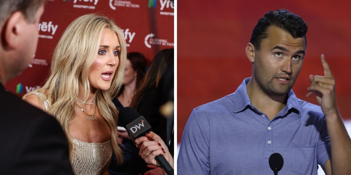 Riley Gaines and Charlie Kirk. (Images by Getty)
