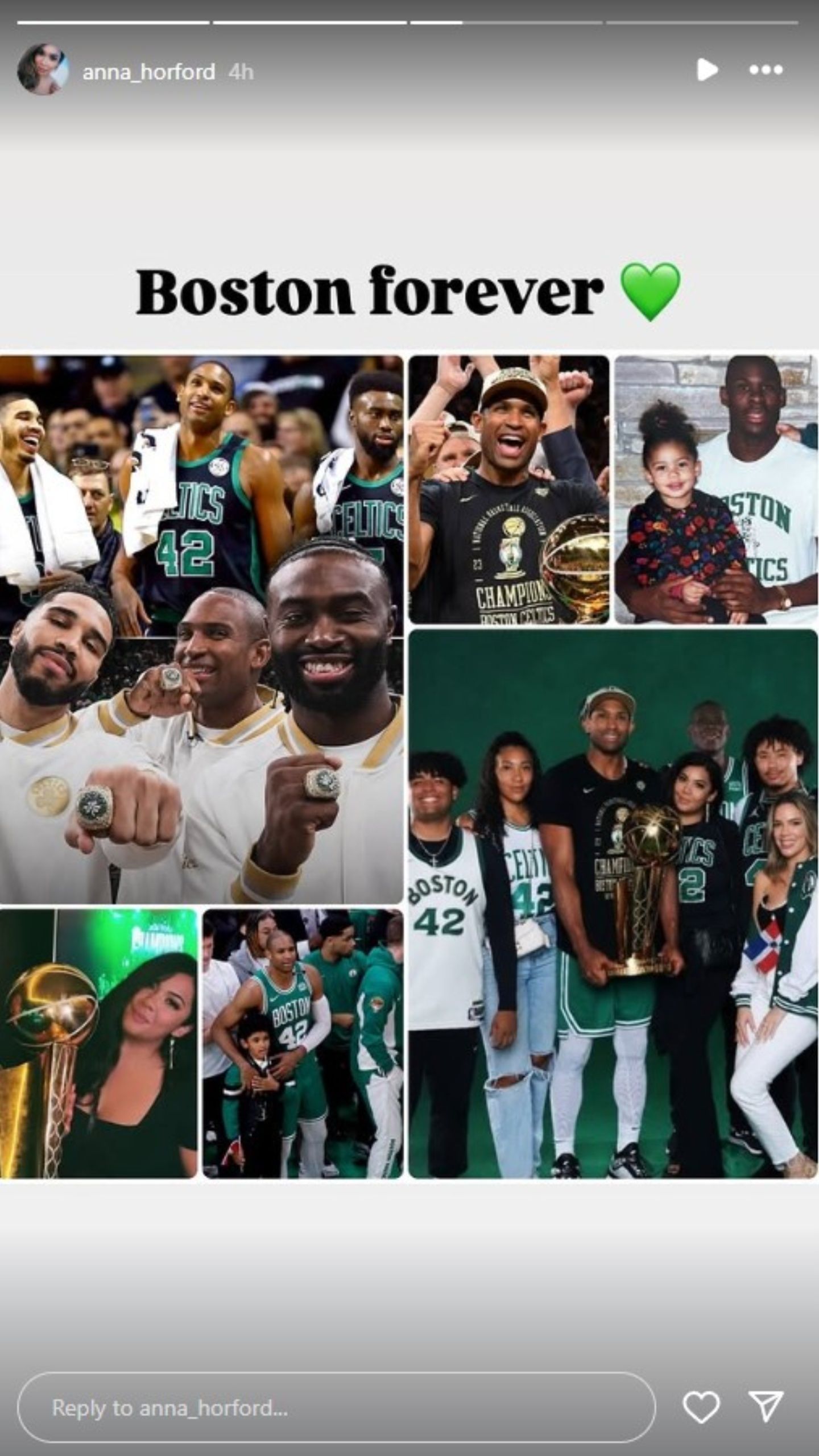 Horford&#039;s sister honored his time with the Celtics on her Instagram stories.