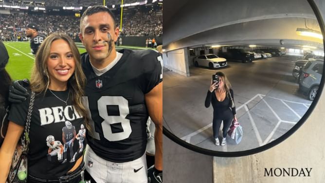 Jack Bech's GF Kylie Young drops parking garage mirror selfie in comfy gym attire 4 days after cheering for Raider WR vs. Commanders