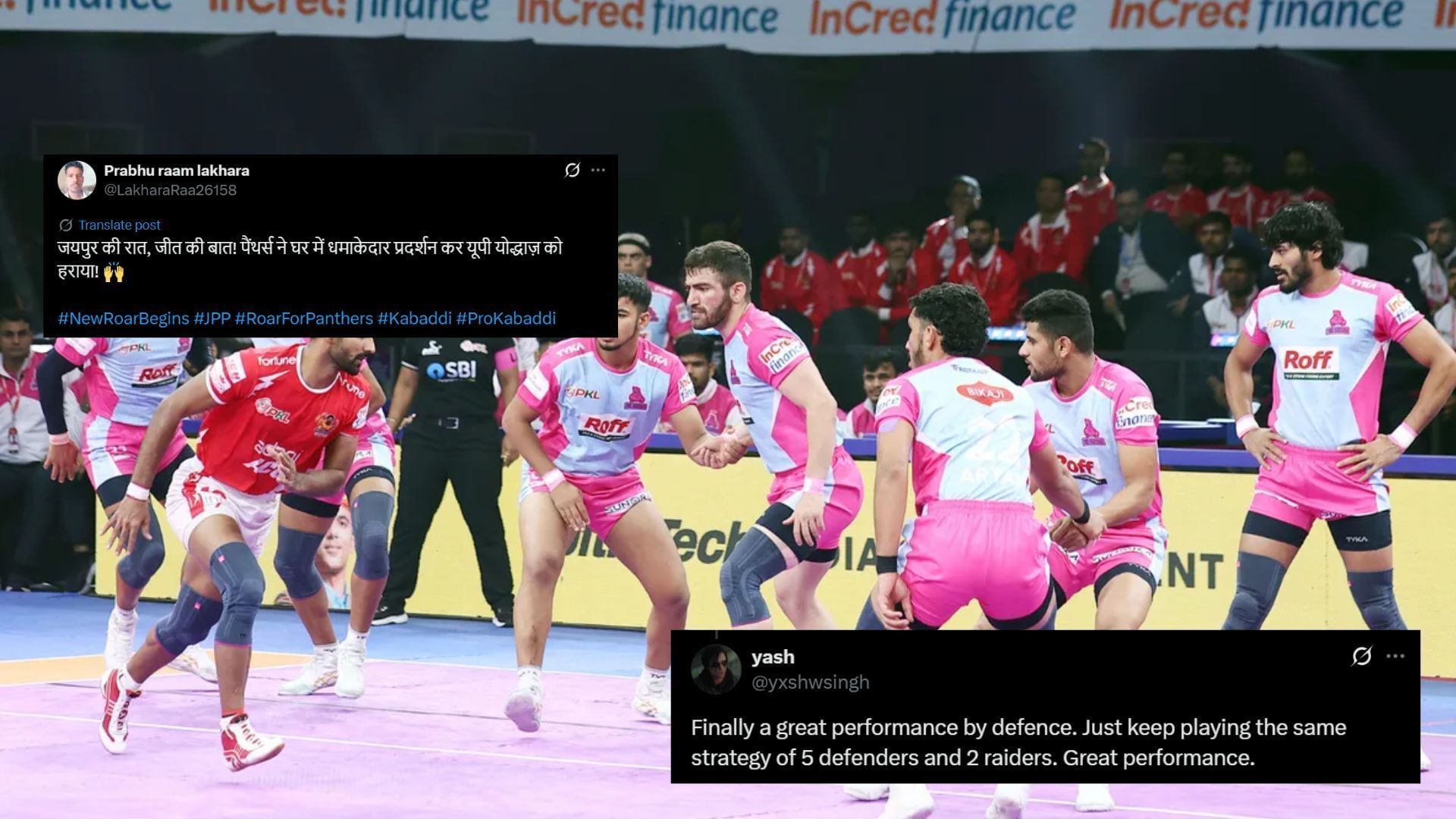 Jaipur Pink Panthers won their first game at home in Pro Kabaddi 2025 (mage Credits: PKL &amp; @LakharaRaa26158,@yxshwsingh/X)