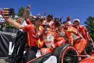 Will Power celebrating with Team Penske after winning the 2025 IndyCar Grand Prix of Portland - Source: Getty
