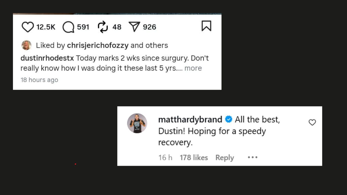 Reactions from Chris Jericho and Matt Hardy [Screenshots taken from Instagram]