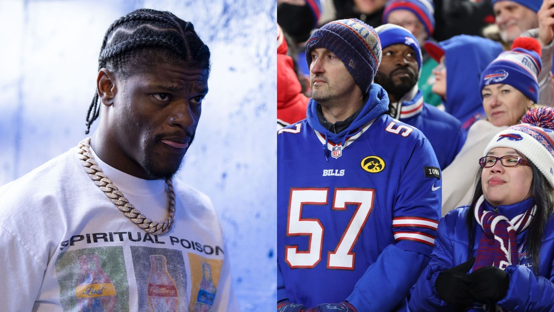 Lamar Jackson is attacked by a Bills fan after scoring a touchdown - via Getty/CMS