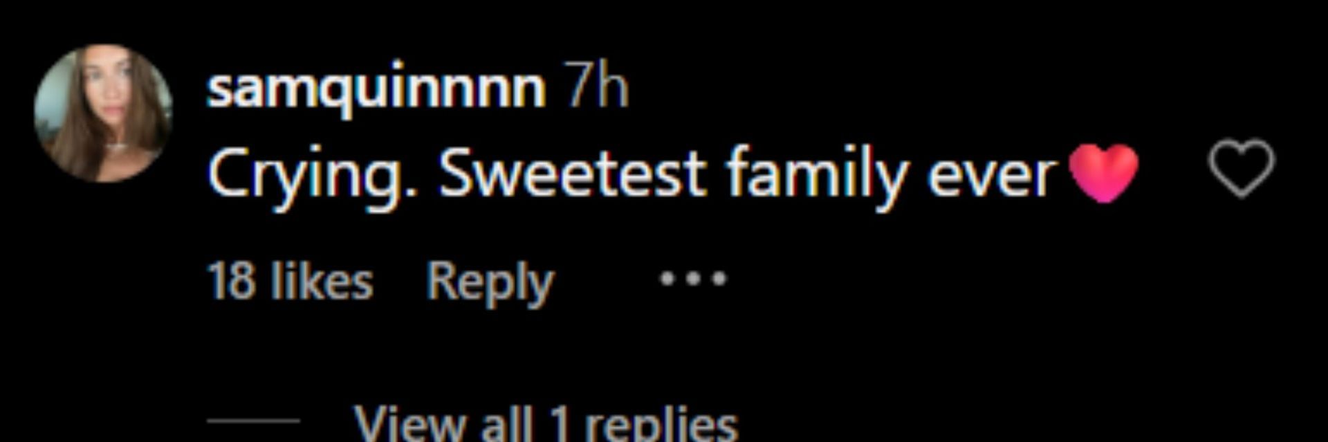 Sammie Quinn&#039;s comment (Source: Instagram/thetravelingwife_)