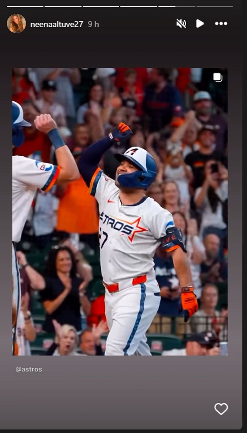 Altuve&#039;s wife, Nina Altuve, celebrate his two home run and posted on her social media platform.(Via Instagram)