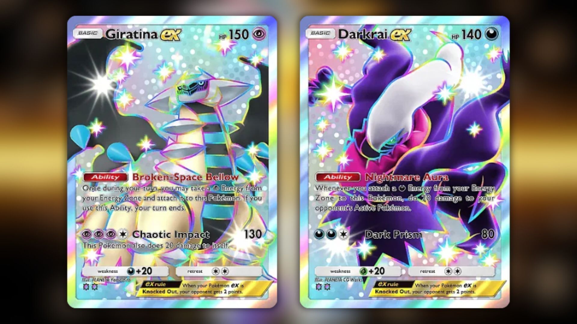 Shiny Giratina ex and Shiny Darkrai ex from this set (Image via The Pokemon Company)