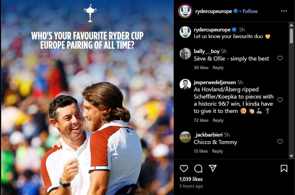 Still taken from Team Europe&#039;s Instagram post (Image Credit: Instagram @rydercupeurope)