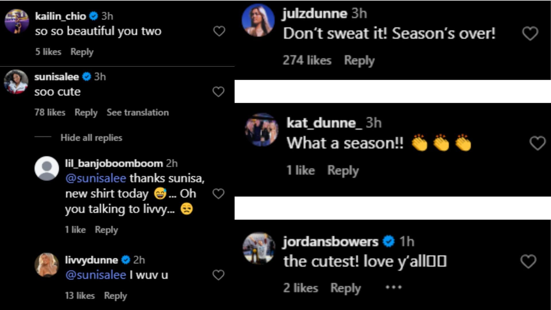 Screengrab of comments on Olivia Dunne&#039;s post [Image Source : Olivia Dunne&#039;s Instagram]