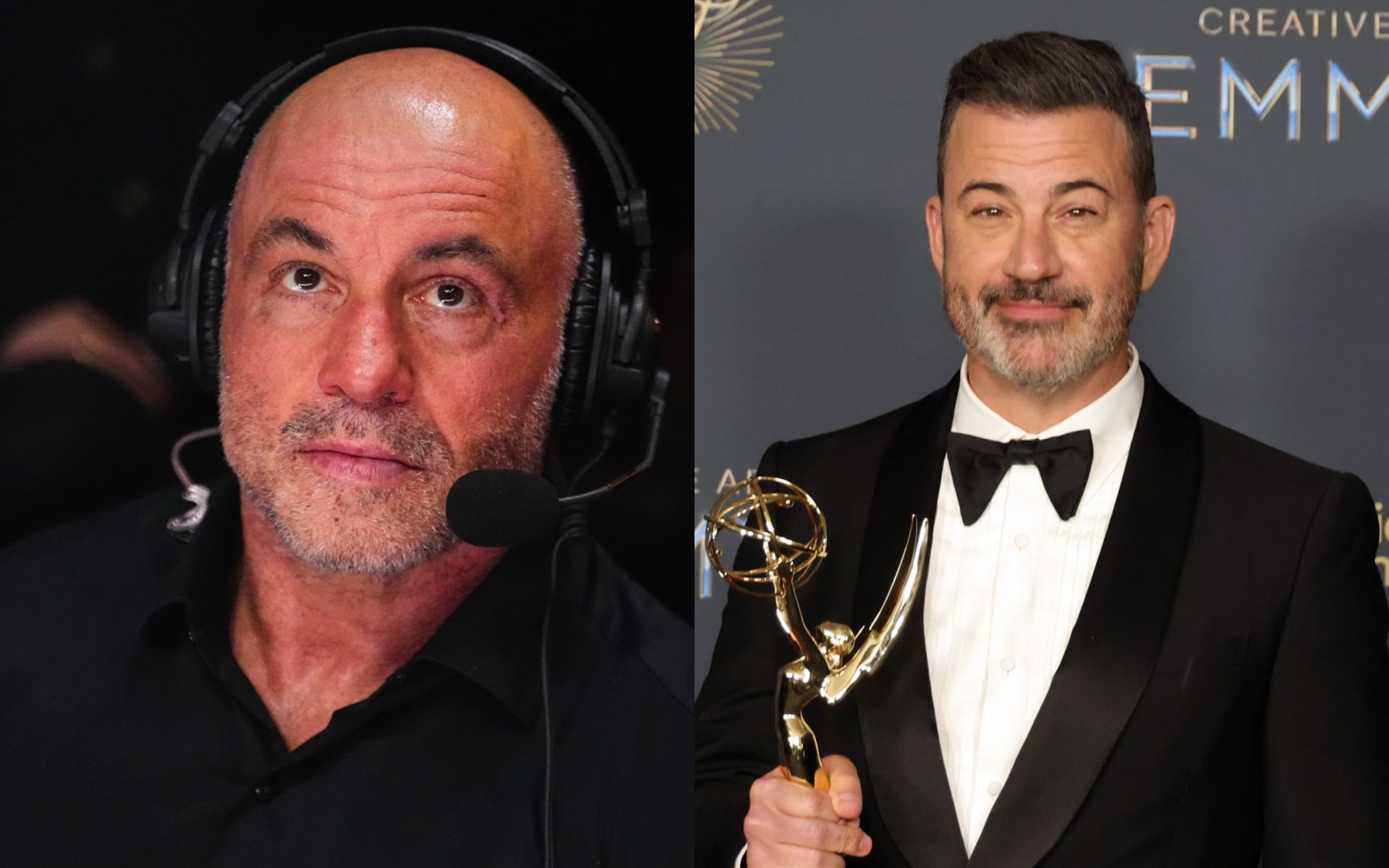 Joe Rogan (left) talks Jimmy Kimmel (right) getting canceled. [Images courtesy: Getty Images]