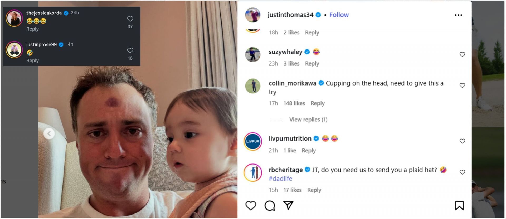 Golfers&#039; reaction to Justin Thomas&#039; post/@justinthomas34