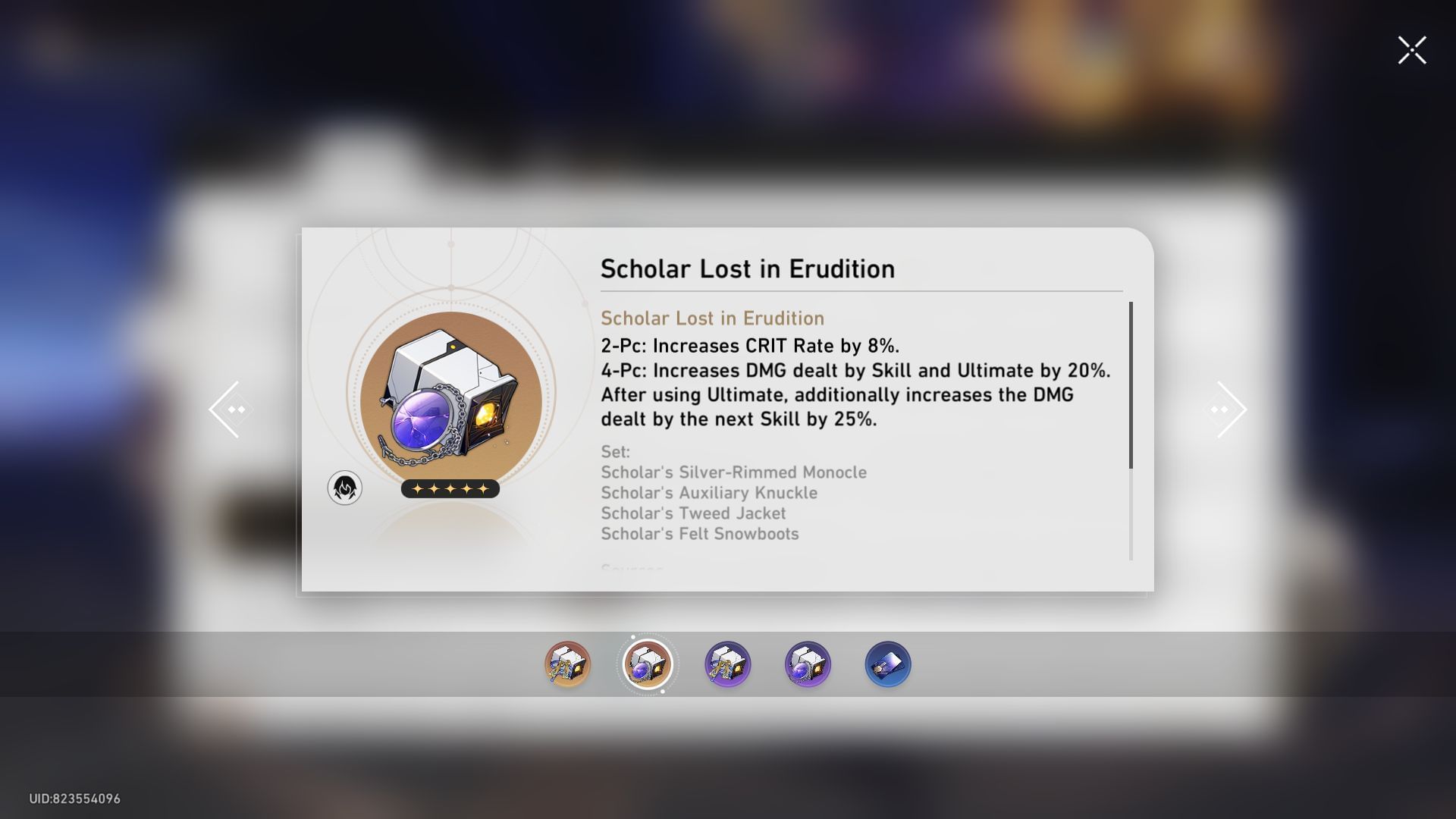 Scholar Lost in Erudition Relic set (Image via Sportskeeda Gaming || HoYoverse)