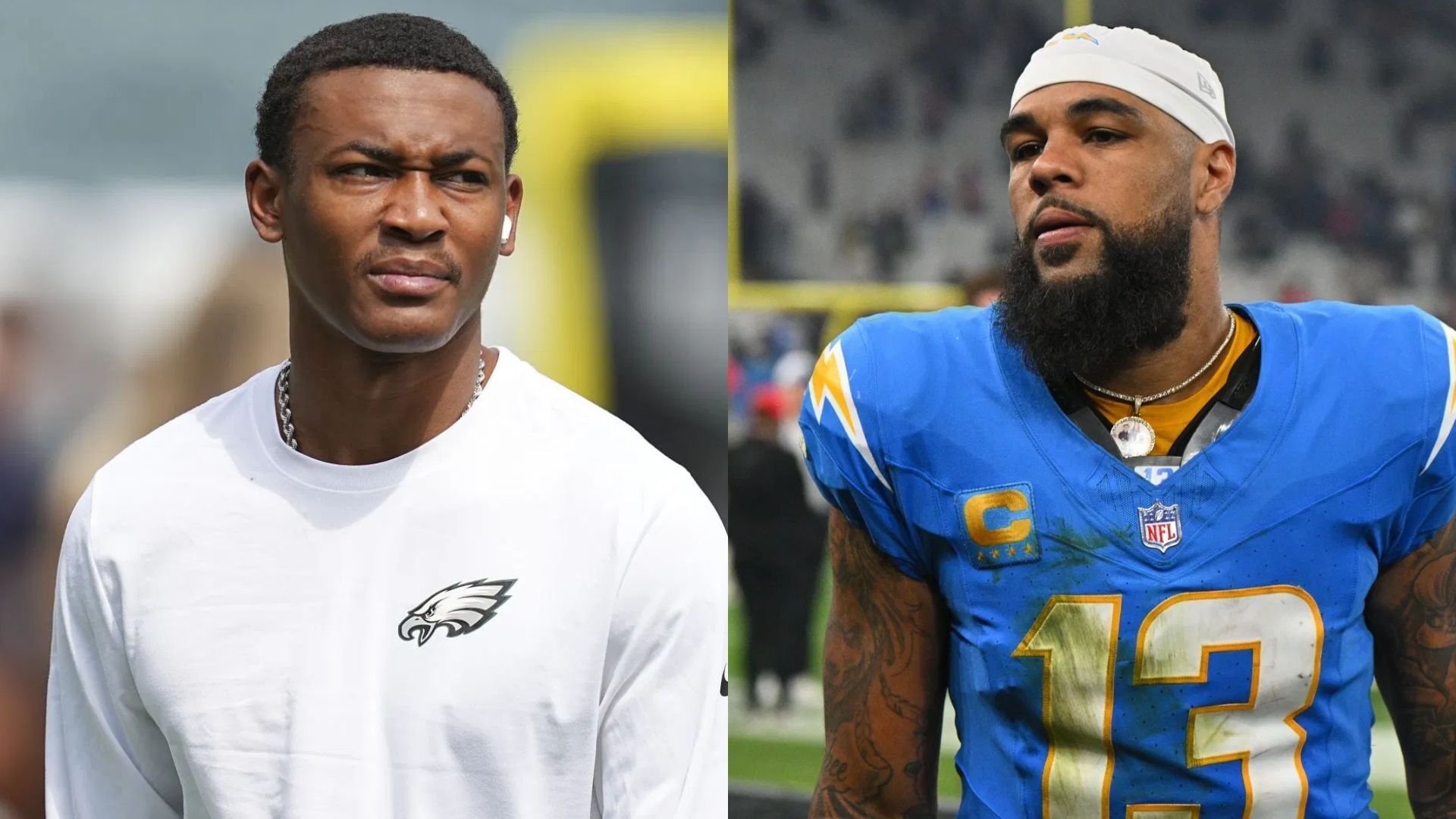 Keenan Allen or DeVonta Smith: Who should I start in Fantasy Football Week 3? - via Getty/CMS