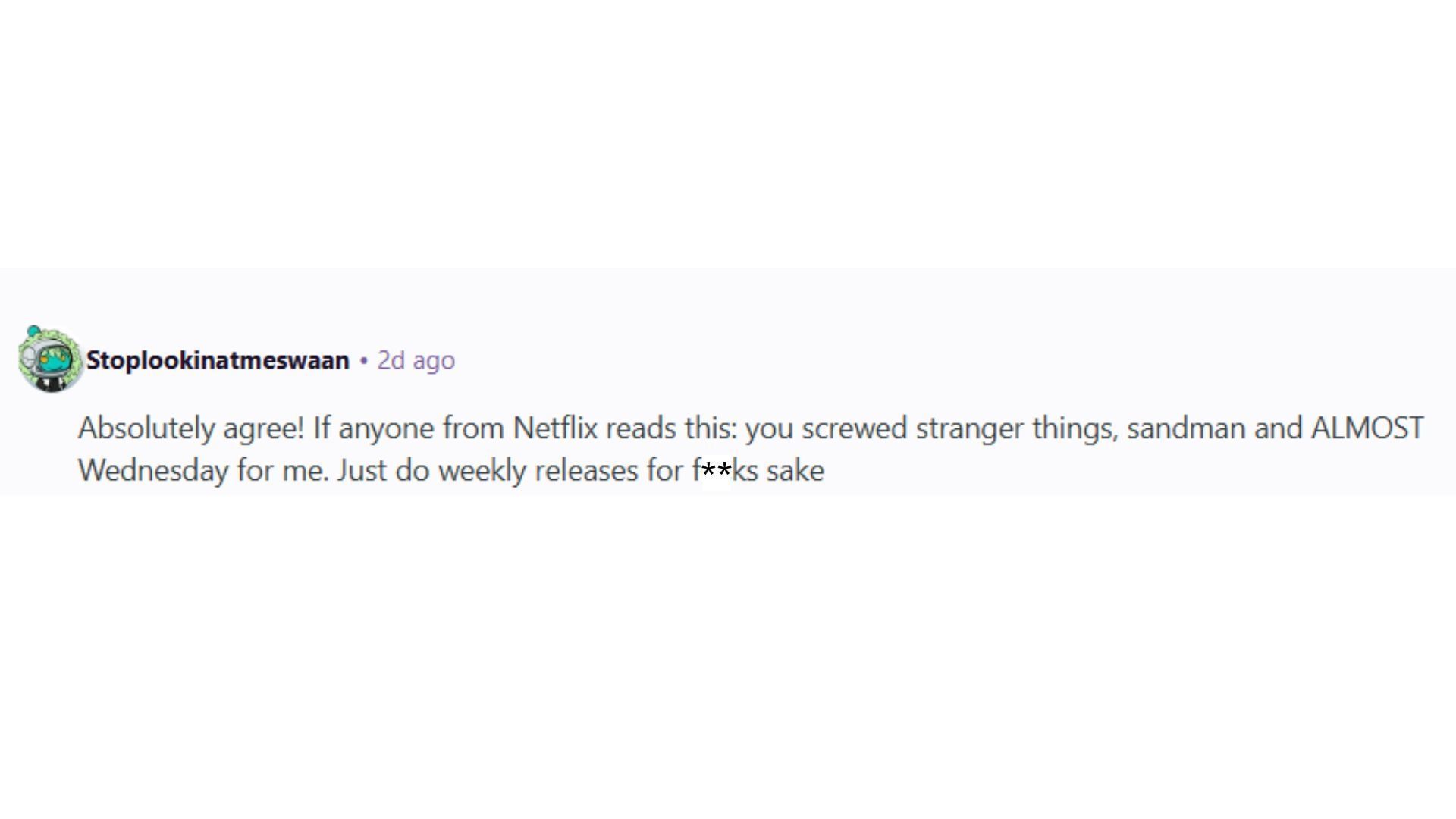 Screenshot of the comment on Reddit (Image via Reddit/@Stoplookinatmeswaan)