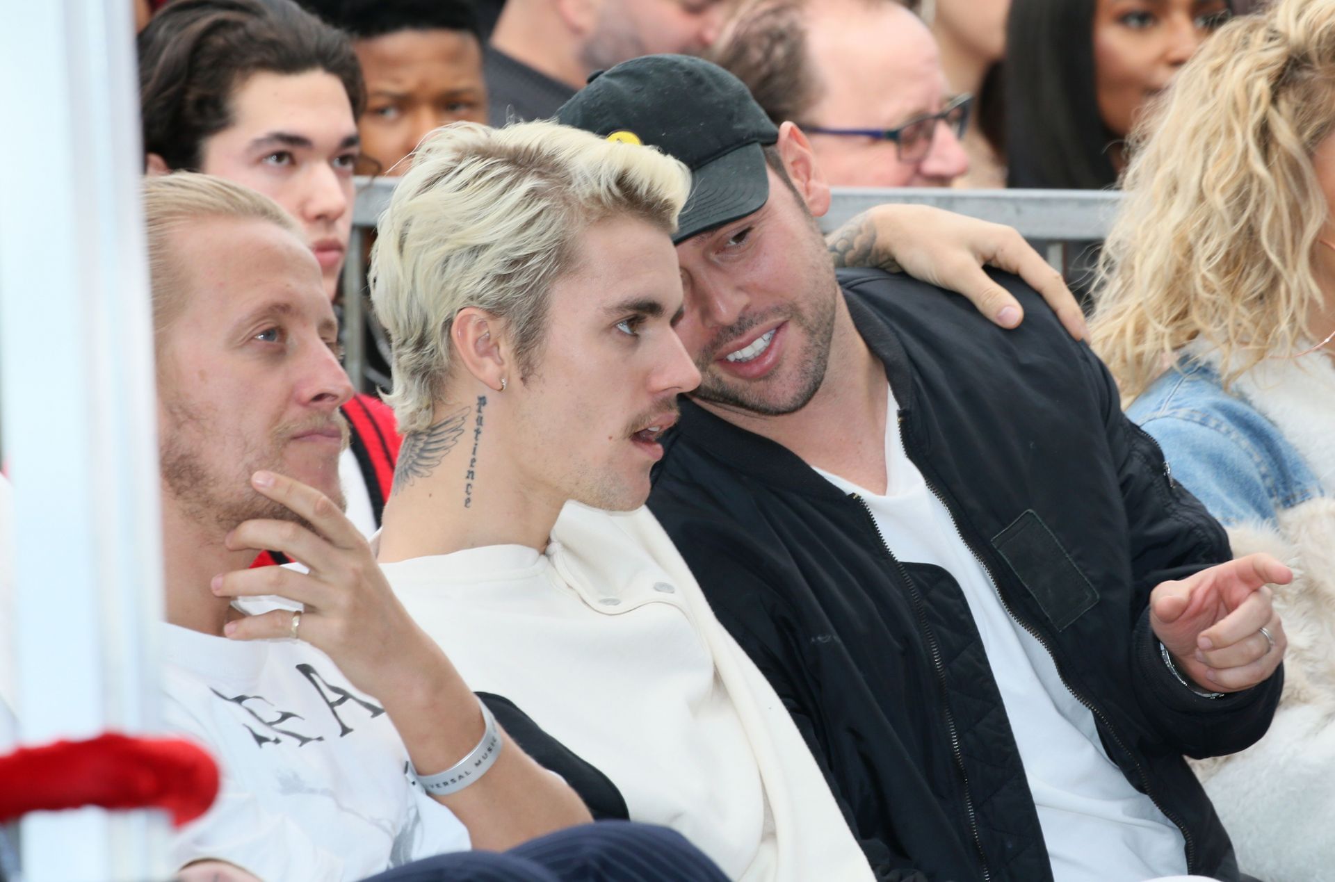Justin Bieber and Scooter Braun attend the event where Sir Lucian Grainge receives a star on The Hollywood Walk of Fame (Image via Getty Images)
