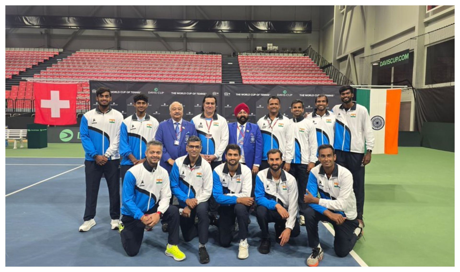 The Indian Davis Cup team in Switzerland with Dhakshineswar standing on the far right 