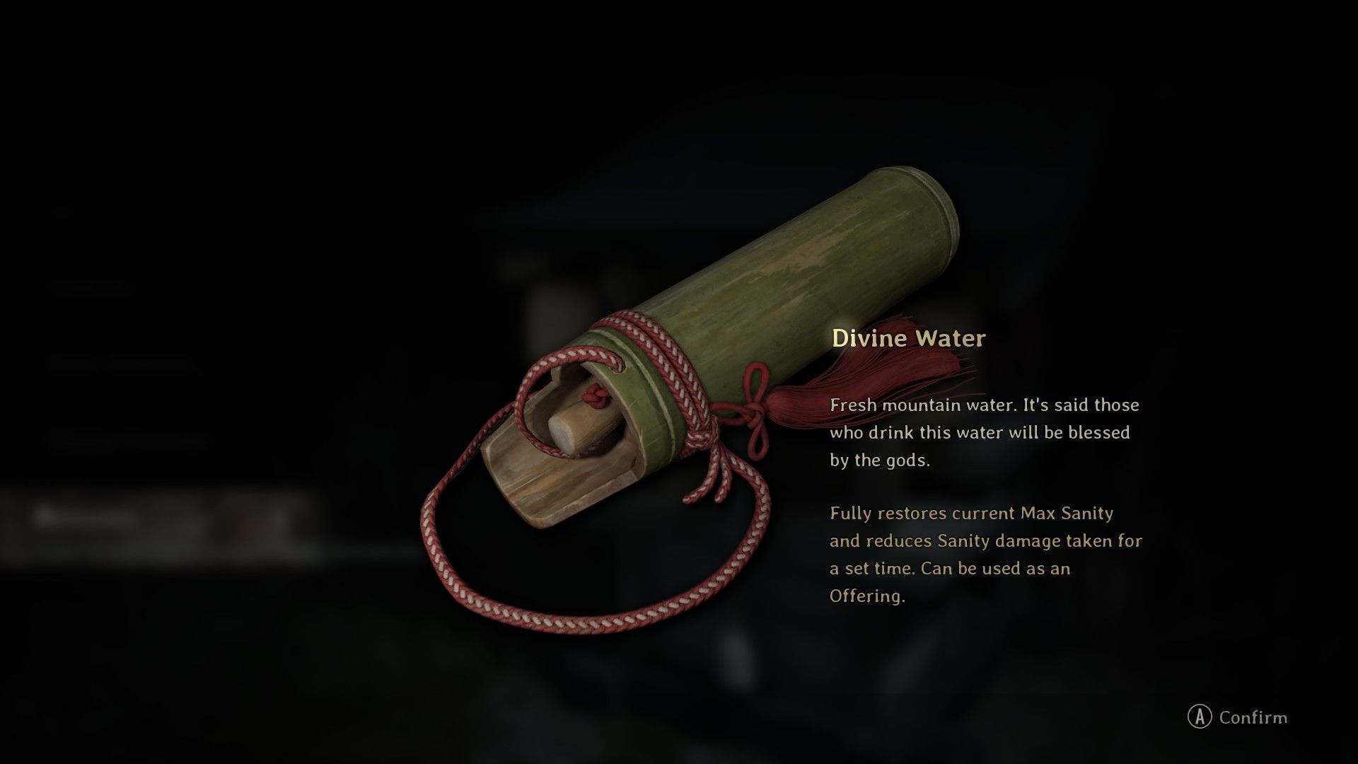 Divine water&#039;s description in Silent Hill F (Image via KONAMI)