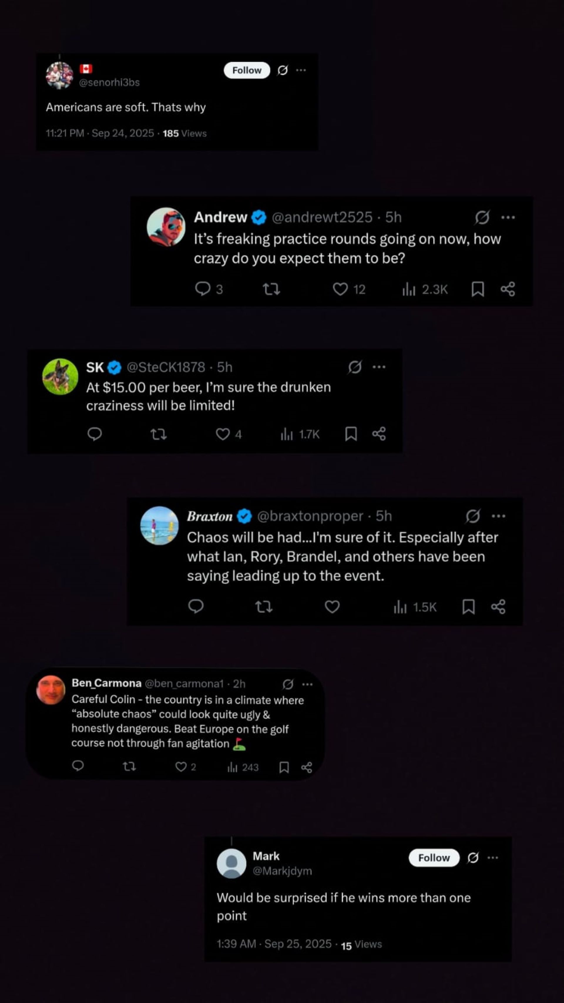 A screenshot of Fan reactions on NUCLR Golf&#039;s post on X