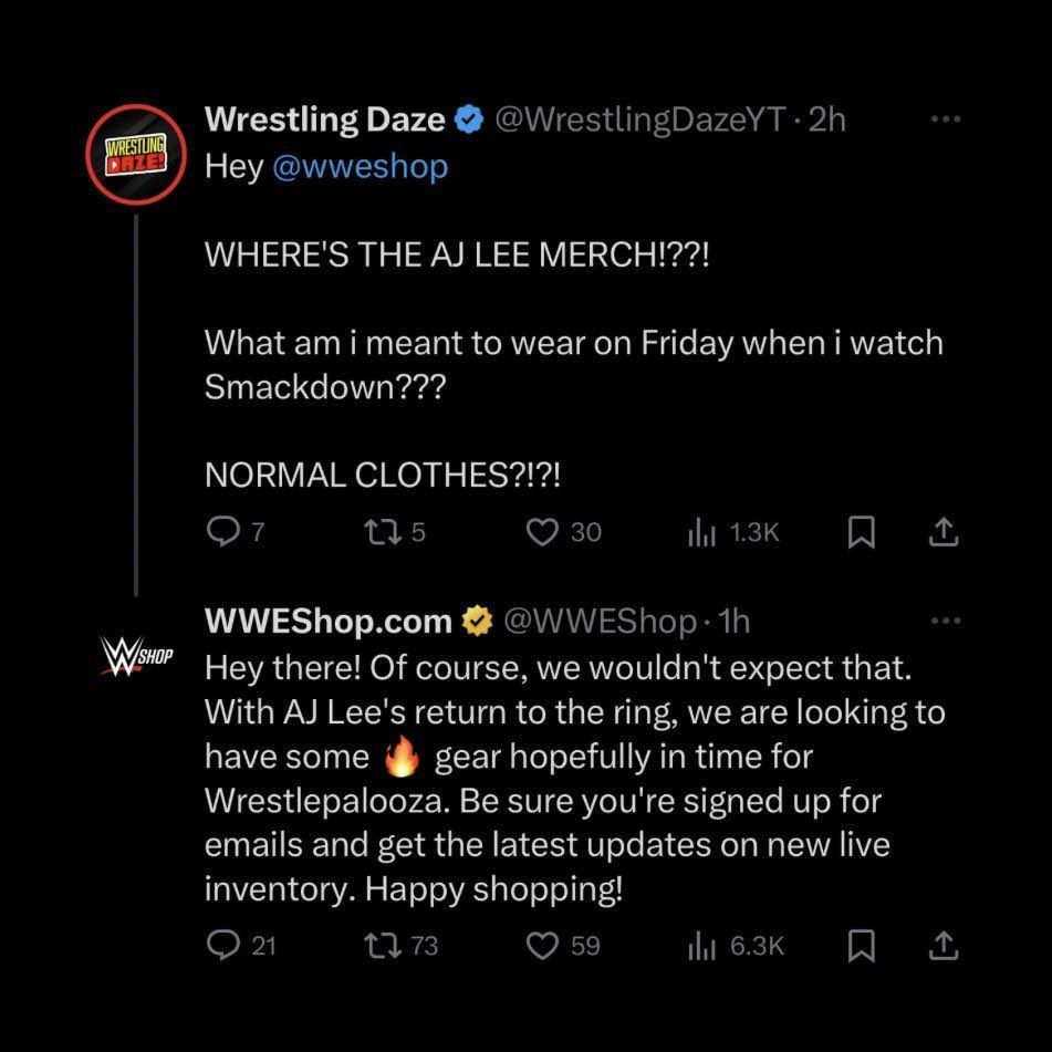 WWE Shop&#039;s X account seemingly spoiled AJ Lee&#039;s rumored return. [Image via WWE Shop&#039;s X]
