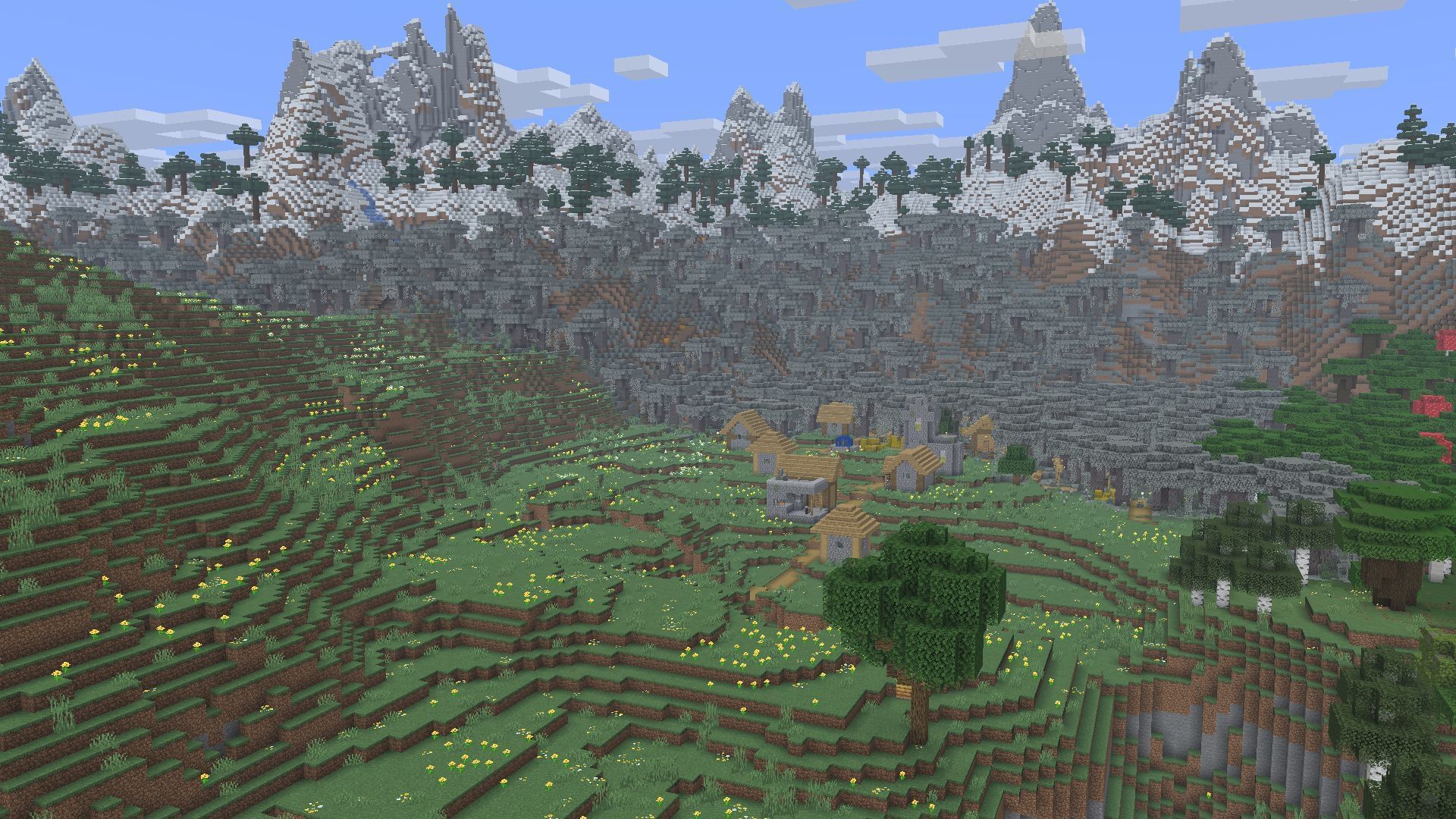 Pale garden, lush cave, and village (Image via Mojang)