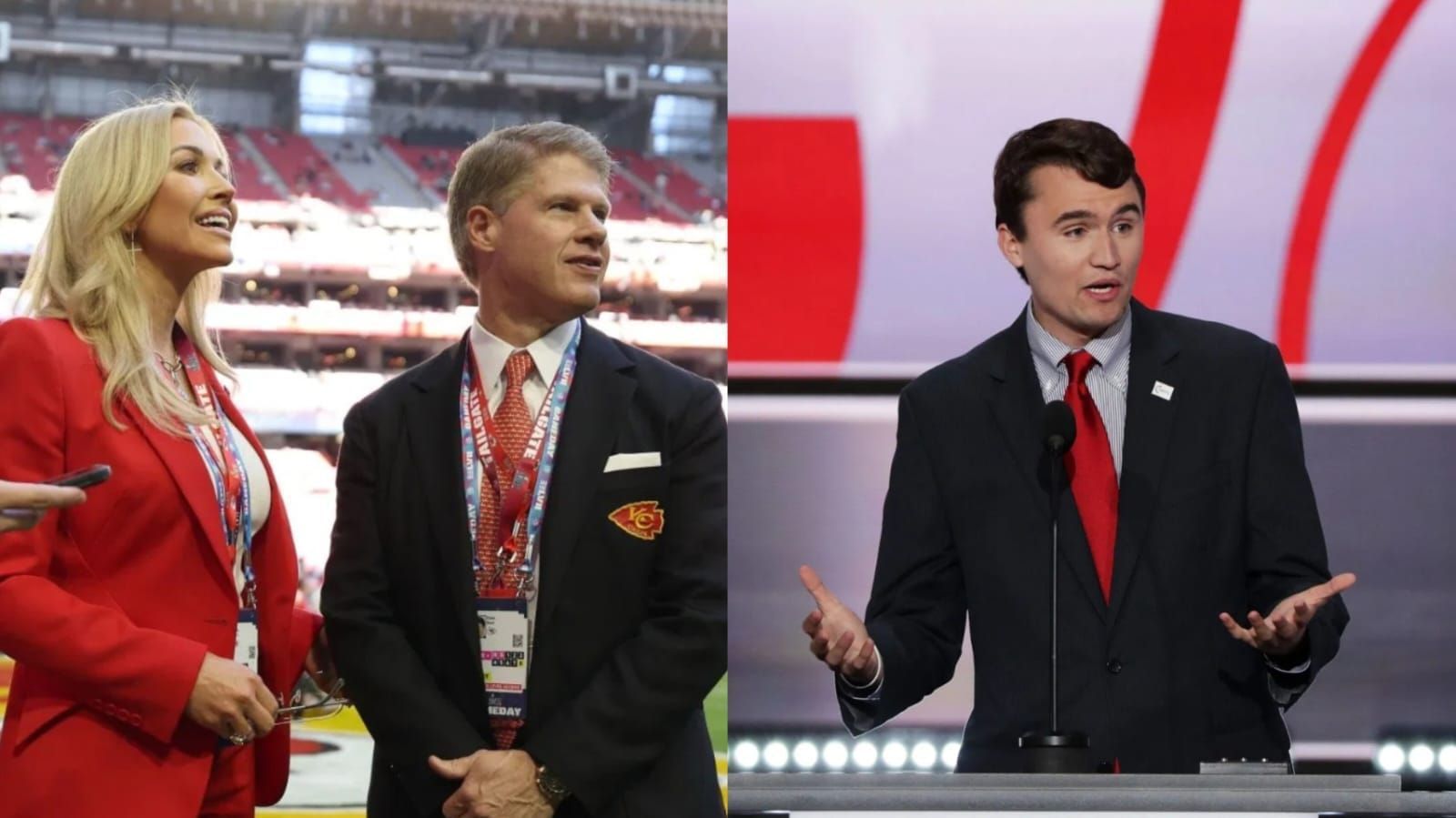Clark and Tavia Hunt (L) Charlie Kirk (R) Image credit: Getty