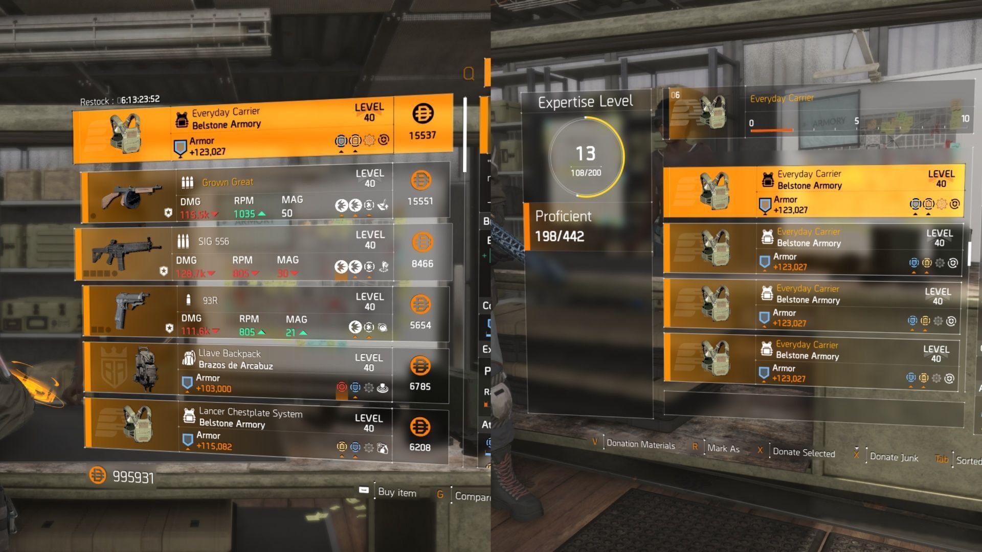 Donate gears and weapons to gain Proficiency XP in The Division 2 (Image via SK Gaming, Ubisoft)