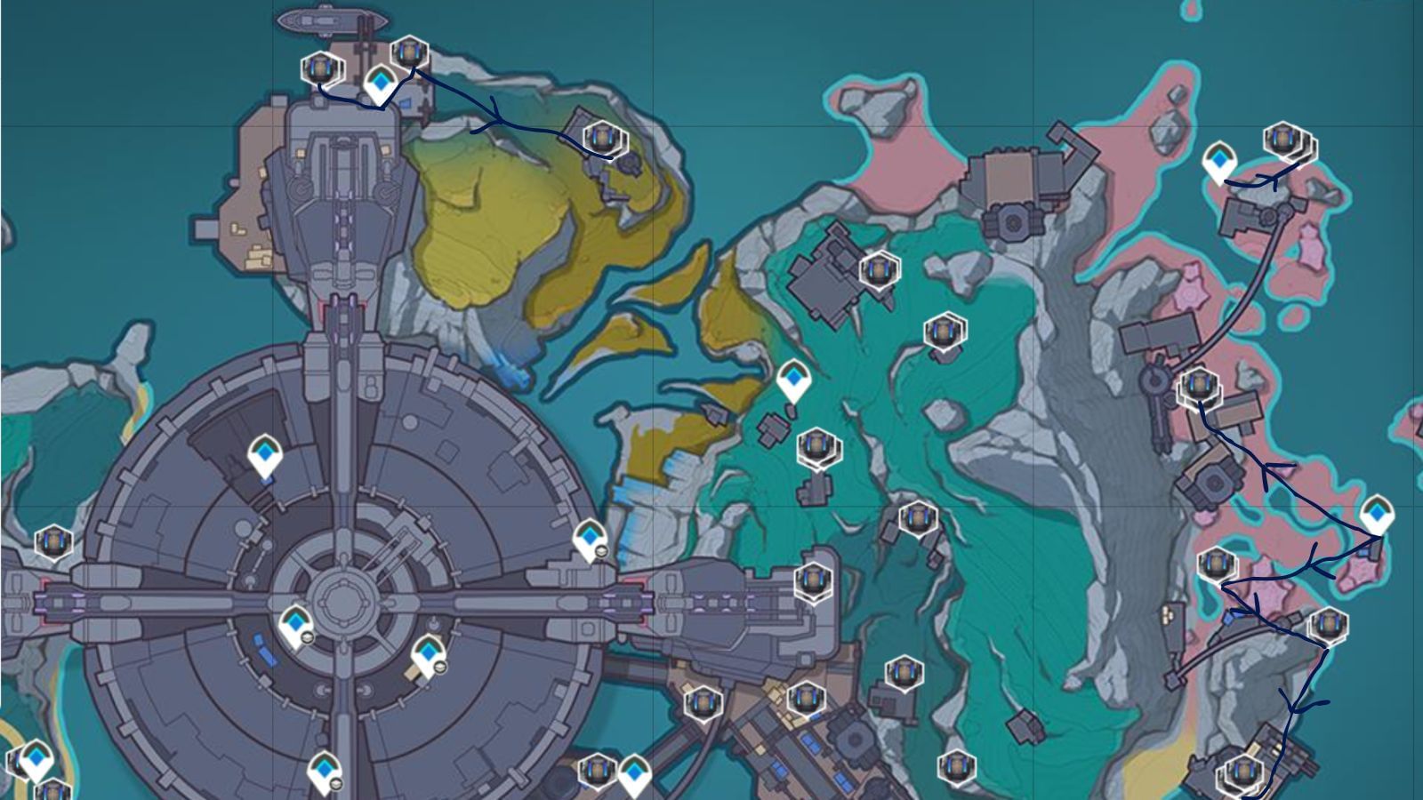 Farming route 3 for the Landcruiser enemies in Paha Isle (Image via Sportskeeda Gaming || HoYoverse)