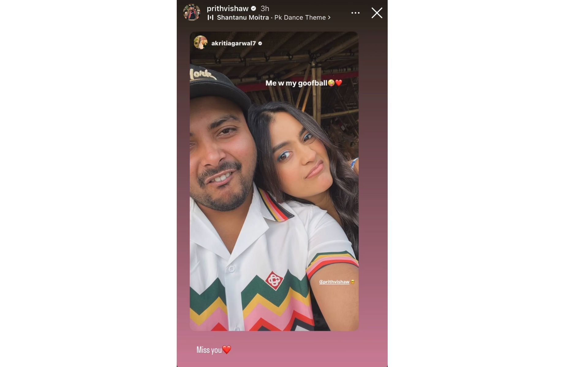 Screenshot of Prithvi Shaw&#039;s Instagram story. 