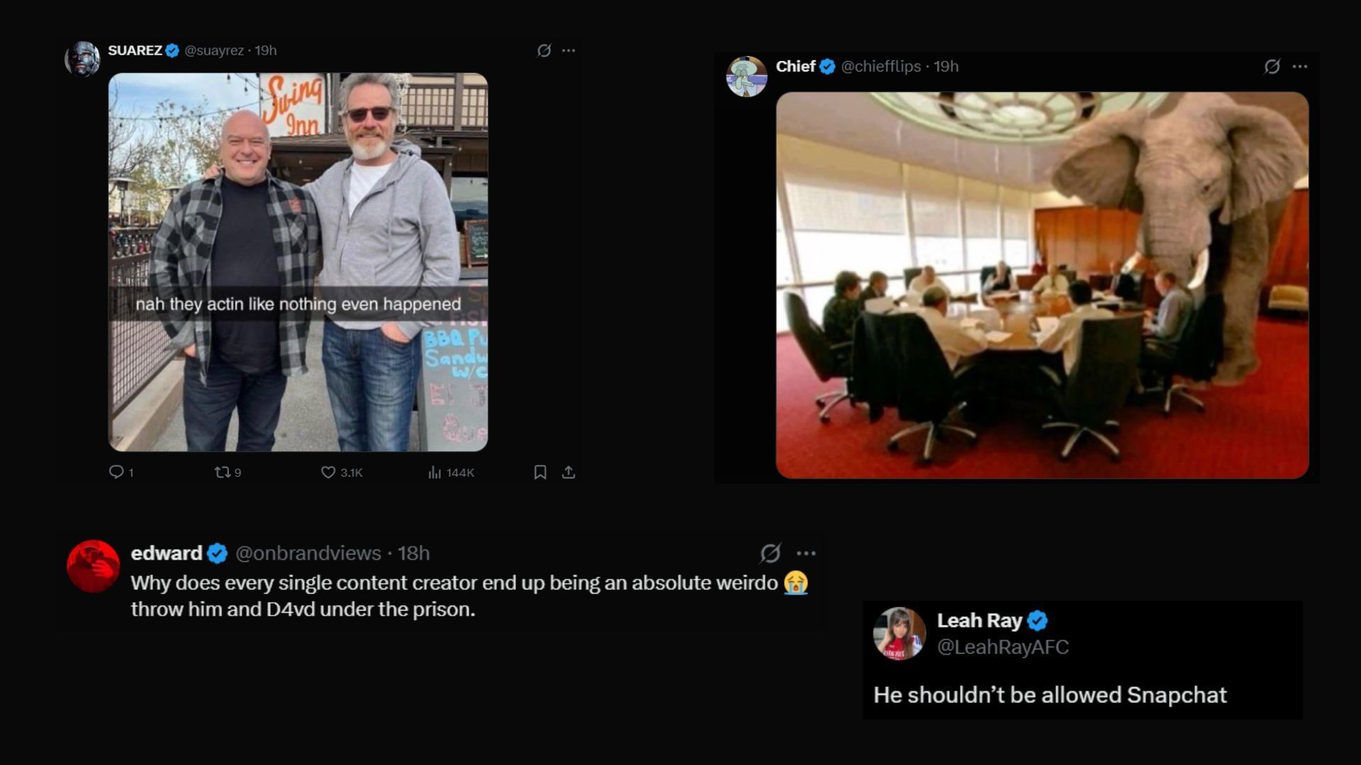 More reactions to Filly&#039;s Snapchat posts (Images via @FearedBuck/X)