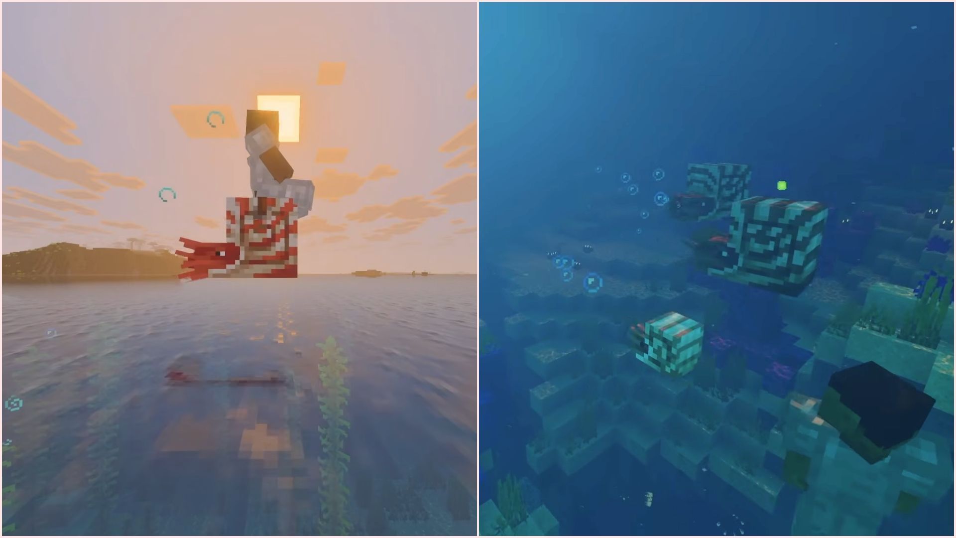 Nautilus is a brand new mob coming with Mounts of Mayhem (Image via YouTube/Minecraft)