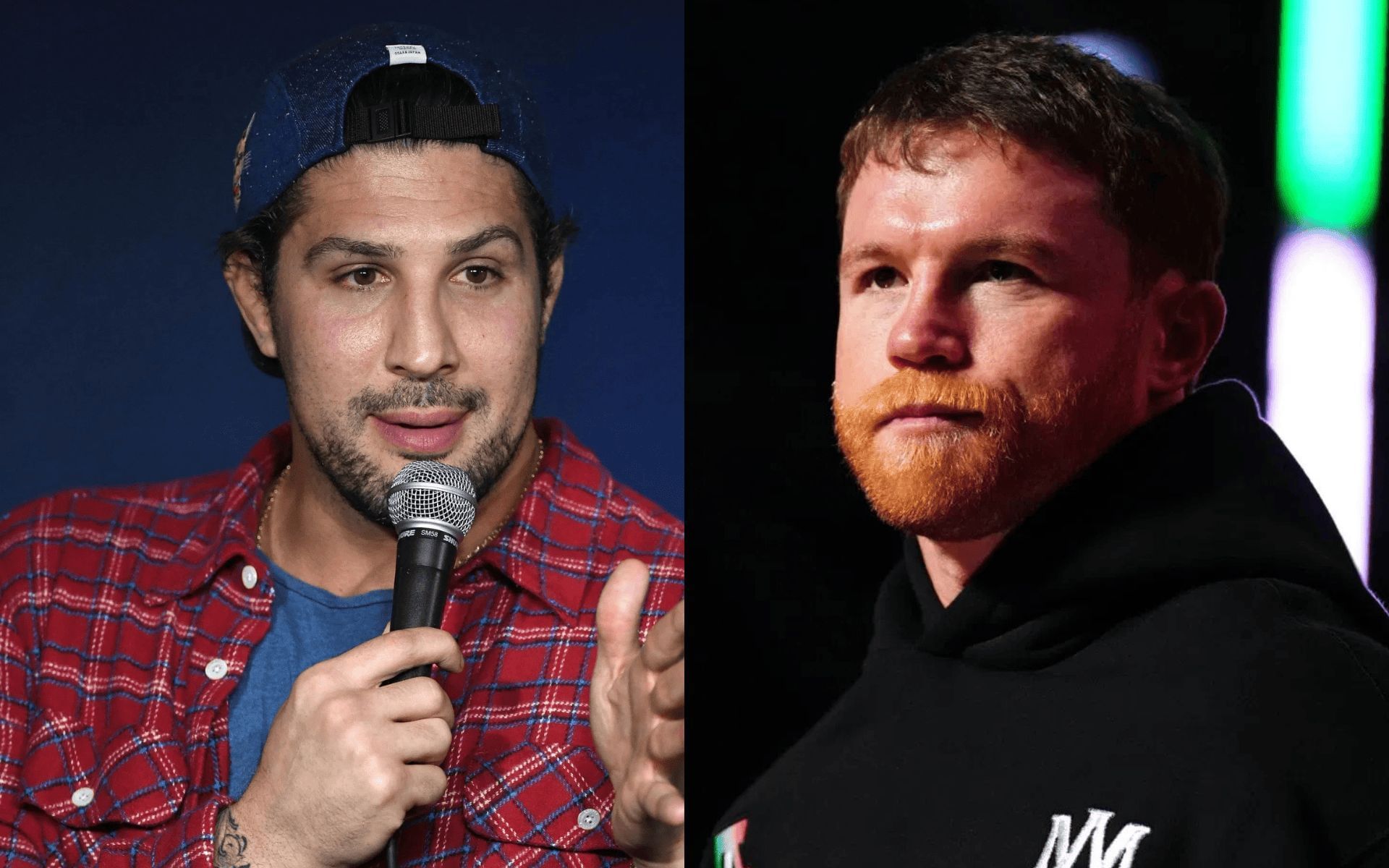 Brendan Schaub (left) reacts to Canelo Alvarez