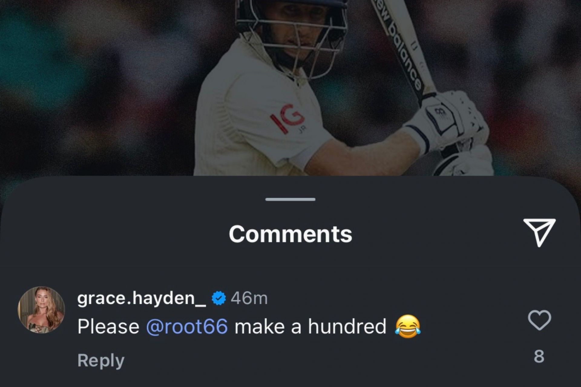 Grace Hayden urges Joe Root to score a century in the Ashes 2025 (Image via Instagram-@alloverbarthecricket)