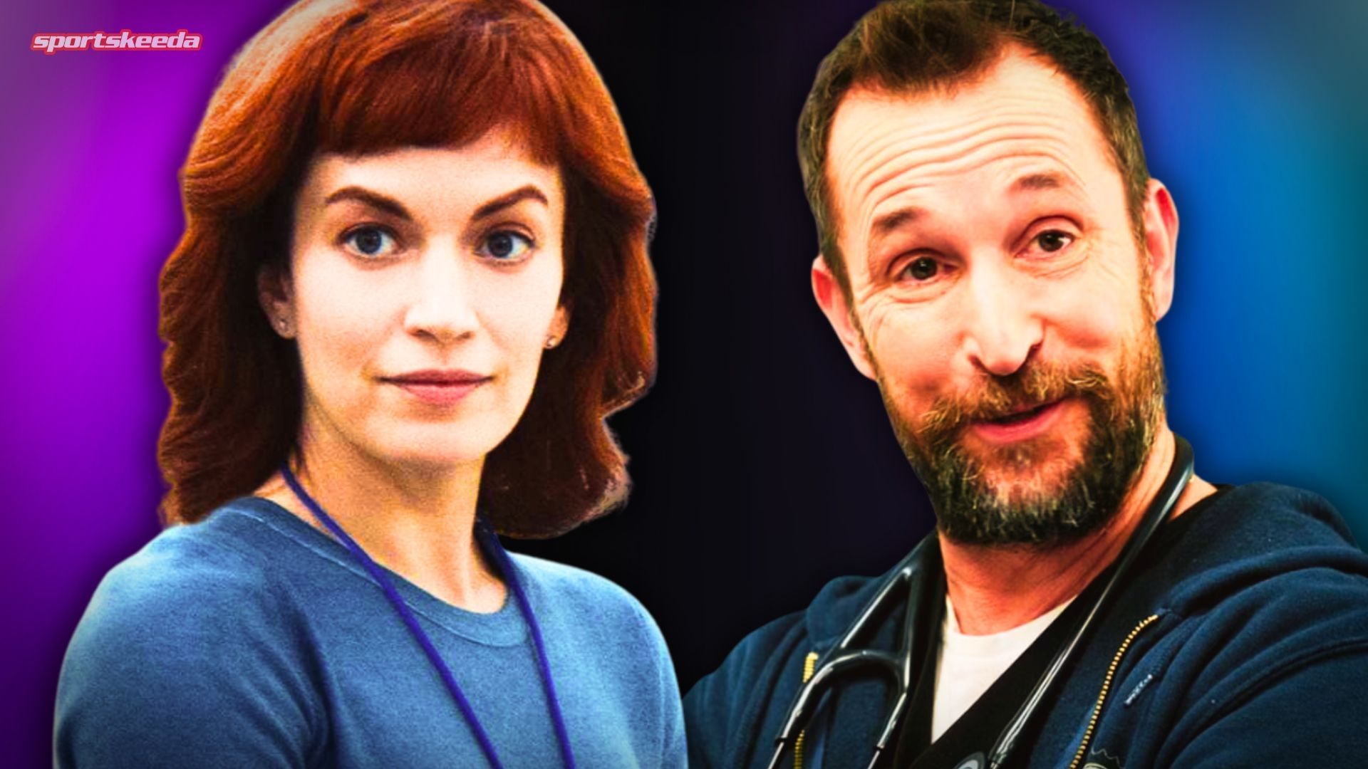 Noah Wyle and Britt Lower (Custom Image by Sportskeeda/Image via Apple TV, HBO)