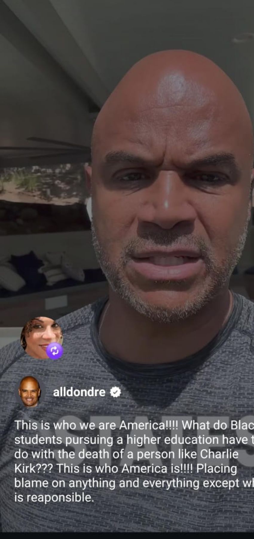 Juanita Vanoy shares Dondre T. Whitfield&rsquo;s Instagram video