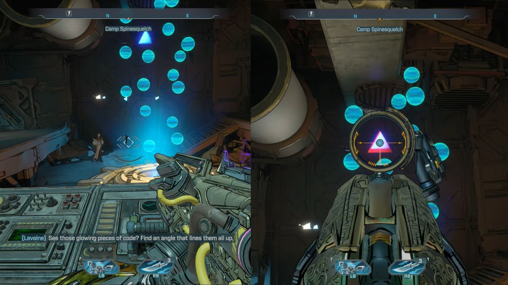 Line up the prisms and shoot when the crosshair turns red (Image via Gearbox Software)