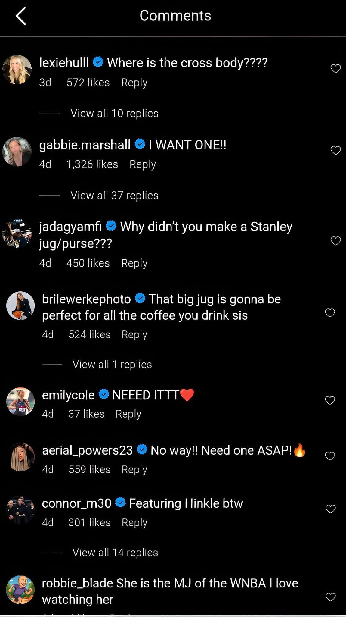 Comments on the post (image credit: instagram/caitlinclark22)
