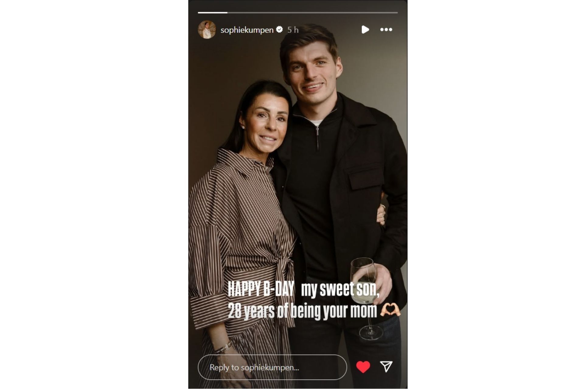 Max Verstappen&#039;s mother Sophie Kumpen wishes him on social media (@sophiekumpen on Instagram)